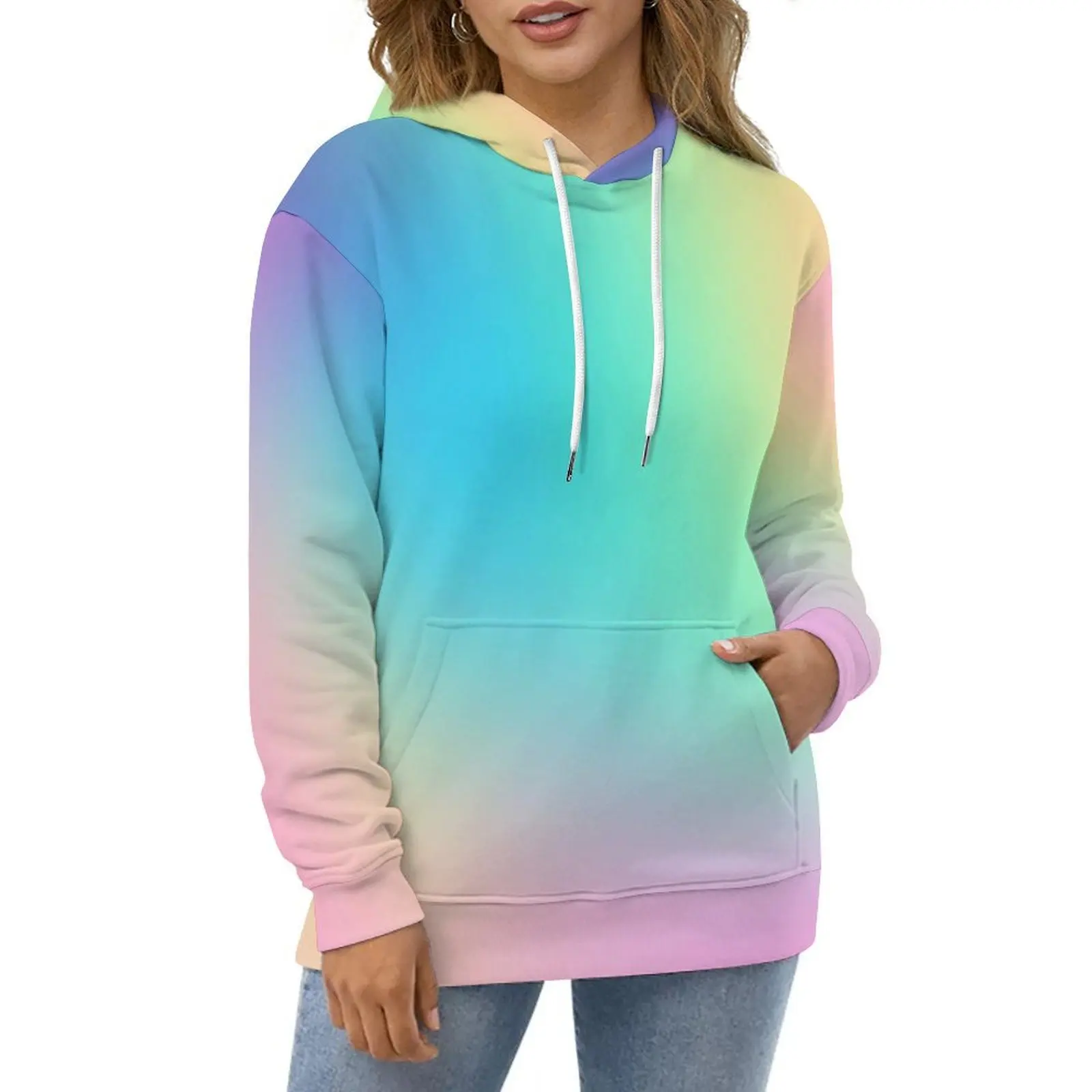 

Pastel Ombre Hoodies Rainbow Print Street Wear Casual Pullover Hoodie Long Sleeve Kawaii Graphic Sweatshirts Gift