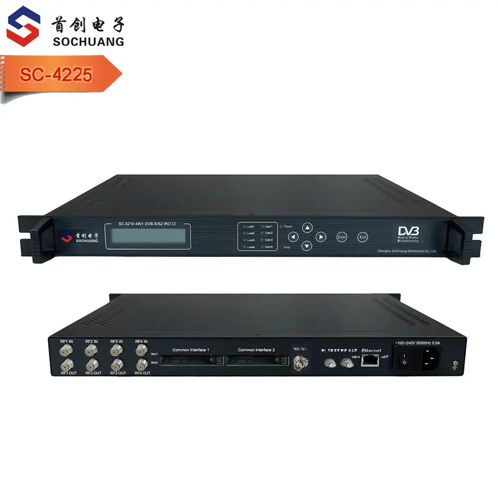 SC-4225 Digital TransModulator with MUX-Scrambler 4*DVB-S2 CI to 4QAM 4*DVB-C R F Out 4CI for Radio & TV Broadcasting
