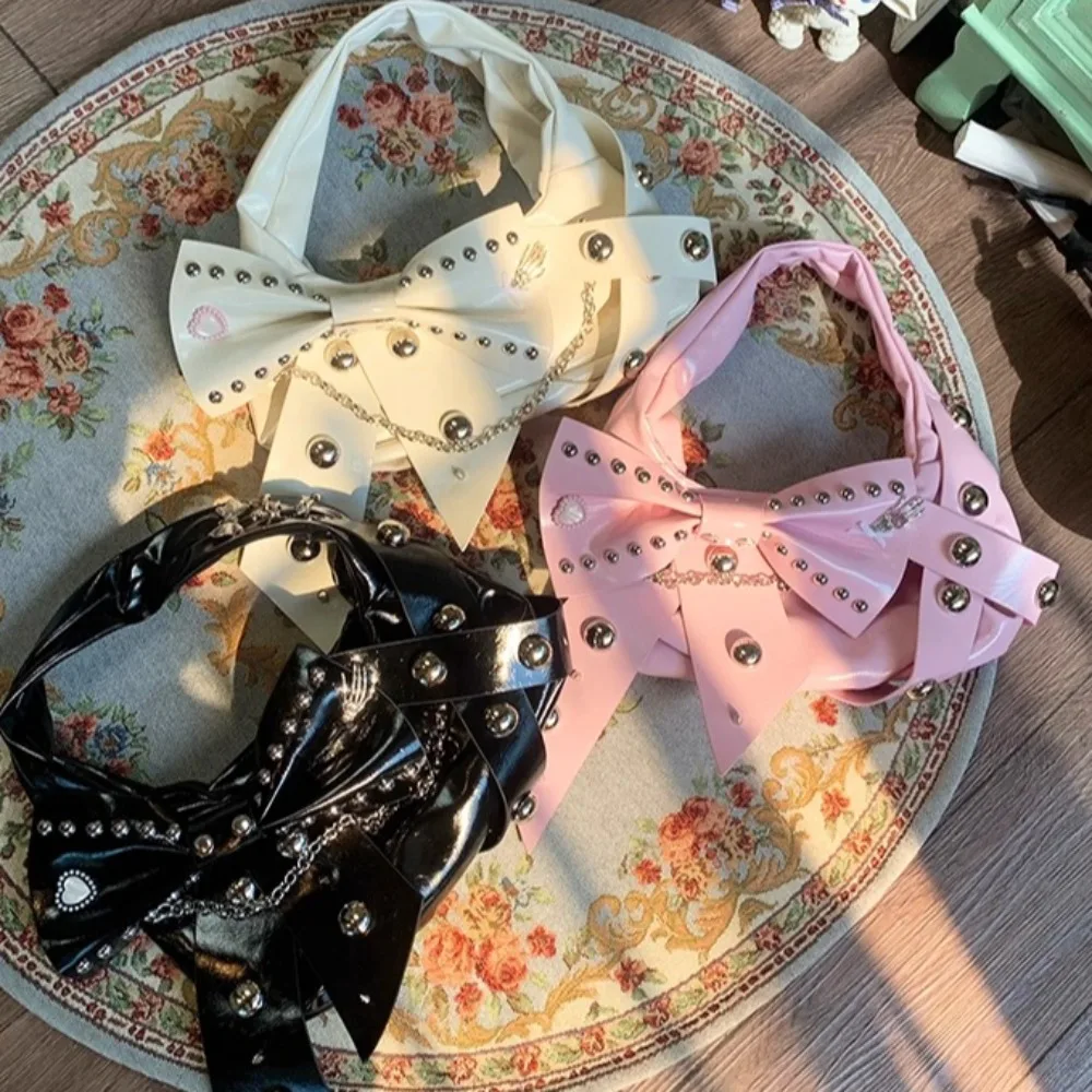 

Creative Bow Rivet Bag Chain Sac Femme Original Bolso Punk Style Hand Bags for Woman Sweet Cool Spice Girl Bolsos De Mujer