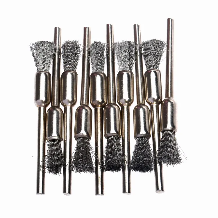 10Pcs 6MM Stainless Steel Polishing Wheel Brush Pen Shape 3mm Shank Wire Cleaning Brush Fits for Dremel Accessories Rotary Tools