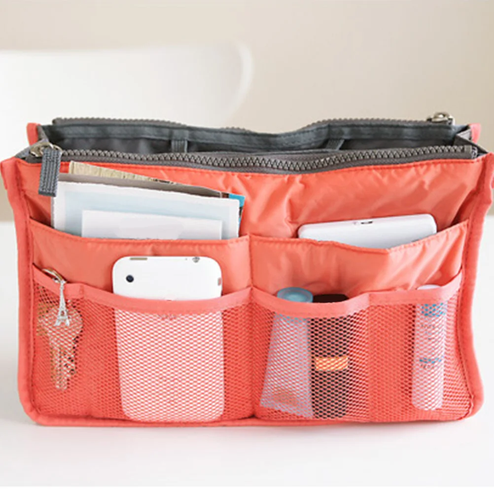 حقيبة تخزين محمولة بسحاب مزدوج، حقيبة يد ذات سعة كبيرة قابلة للطي، منظم أدوات الزينة البرتقالي، حقيبة غسيل، حامل أشتات #5