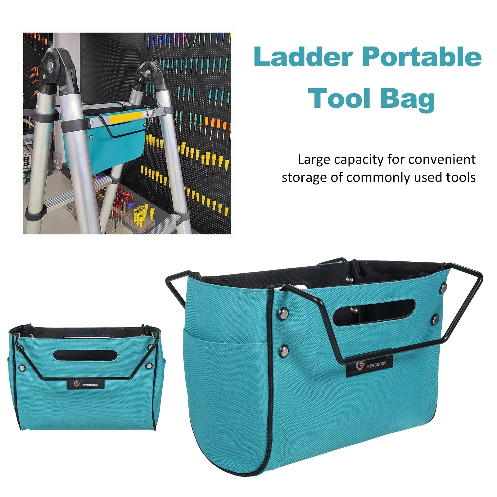 Telescoping Ladder Tool Bag Portable Utility Tools Bags Herringbone Ladder Tool Storage Bag 600D Waterproof Tool Organizer Pouch