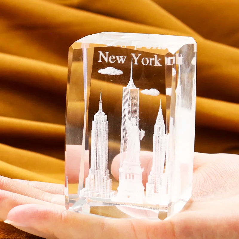 American Statue of Liberty Laser New York Architecture Crystal Crafts Ornament Faceted Prism Catcher Charm Gift Decor