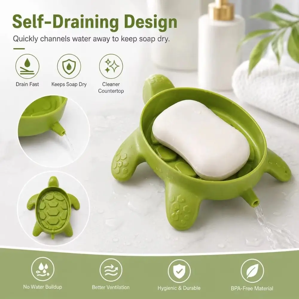 Simple Anti-slip Turtles Shape Soap Box Cute Plastic Drain Soap Holder Box Self Draining Soap Holder Sink