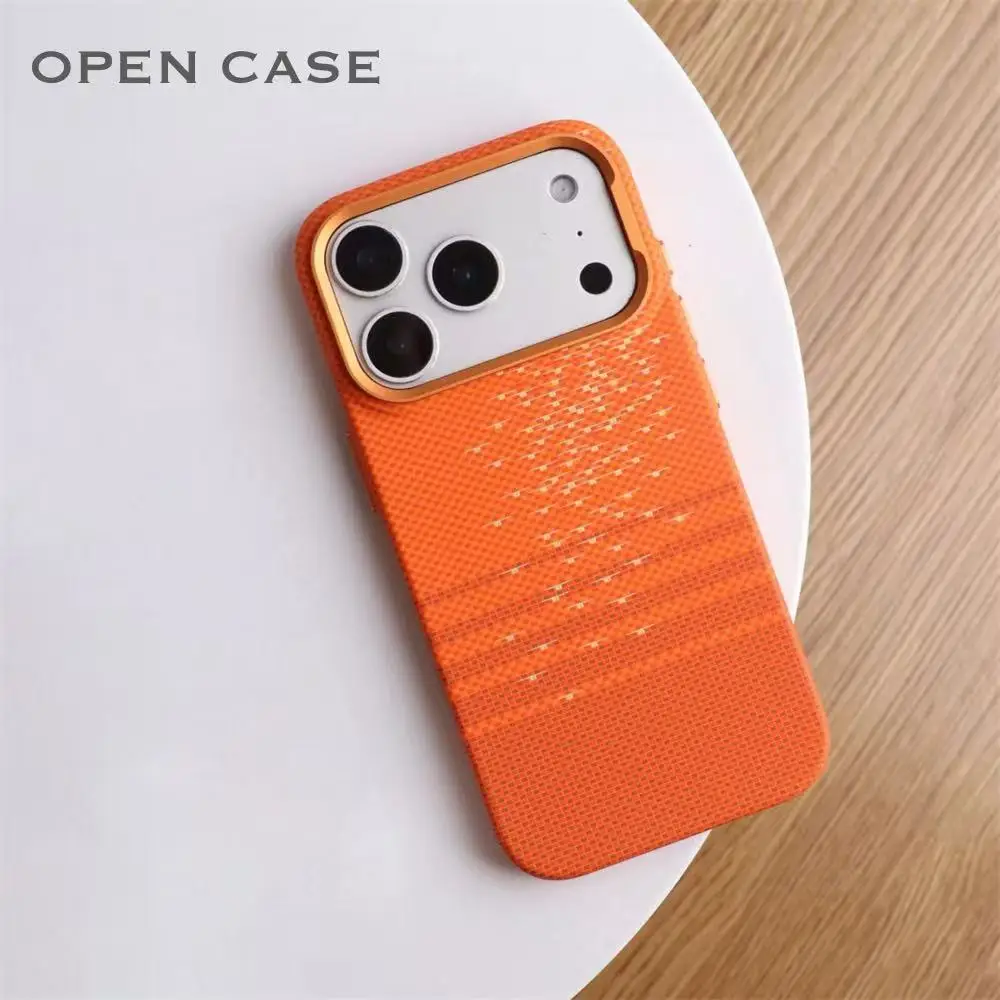 

For Magsafe Carbon Fiber Texture Phone Case for iPhone 15 16 17 Pro Max Air Wireless Charging Alloy Lens Touch Button Hard Cover