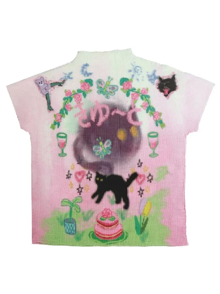 Summer Japanese Y2k Gyaru Print Graphic T-Shirts Korean Fashion Kawaii Tees Short Sleeve Crop Tops 2000s Cute Core Kawaii Trend