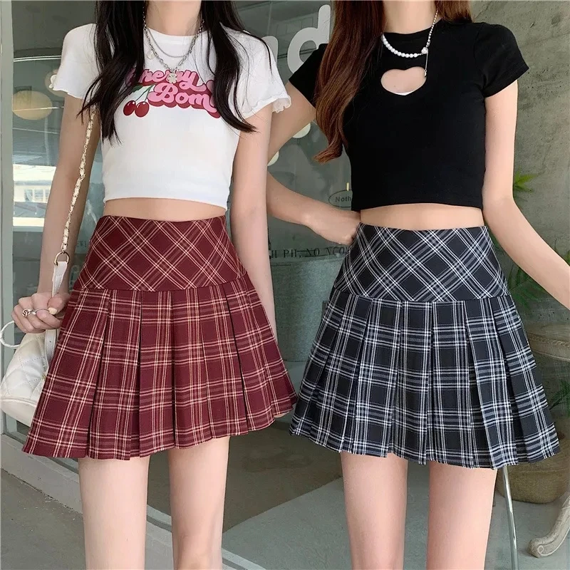 

Mexzt Women Plaid Pleated Skirt High Waist Summer Sweet Girls Japanese A-Line Mini Skirt Jk Casual Fashion Y2K All-Match