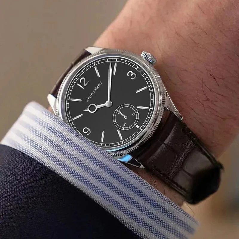 ساعة يد ميكانيكية أوتوماتيكية كلاسيكية جديدة من Specht & Sons 1908 للرجال من الجلد الطبيعي المقاوم للصدأ ساعة يد عصرية مقاومة للماء