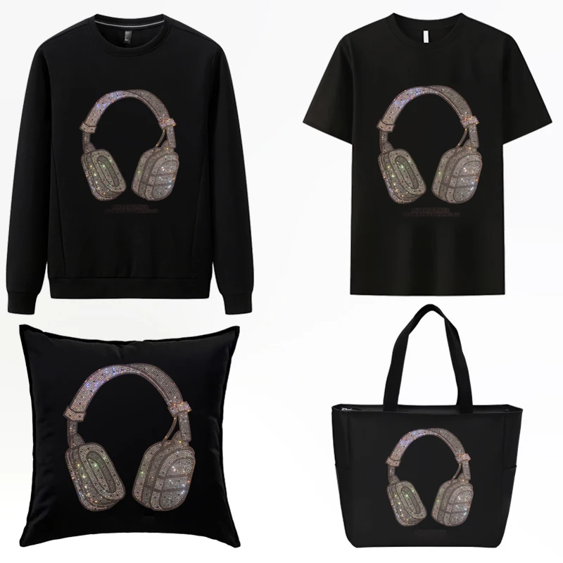 High-quality Shining Diamond Headphones DIY Iron-on Sweater Jacket Clothing Accessories Fashion Ironing Patch Large Patches