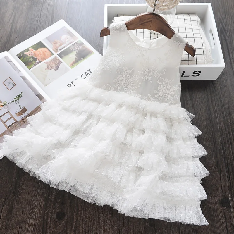 3-8Y Elegant Kid Girl Dress Tulle Layered Dress Sleeveless Princess Costume Wedding Party Costume Baby Girl Clothes Child A1123