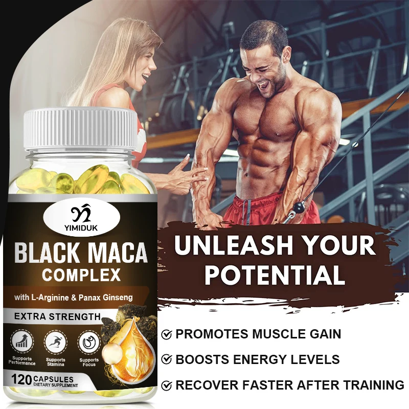 Black Maca Root Capsules 5000mg (High Strength) Peruvian with L-Arginine, Panax Ginseng & Pepper