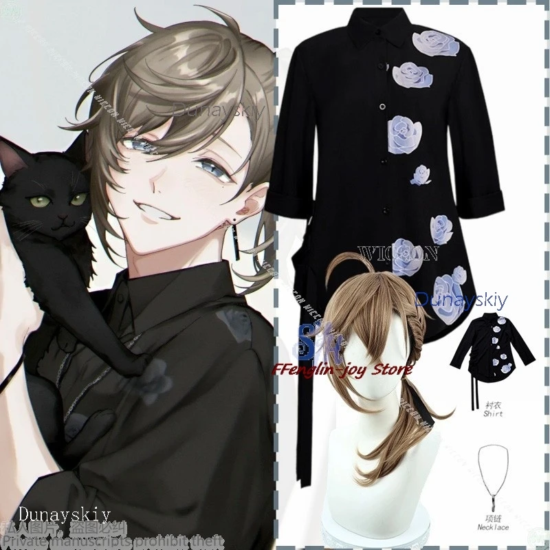 

Костюм на Хэллоуин, аниме Youtuber, косплей Knkn Kanae Ye Vtuber, черная рубашка с цветочным узором, ожерелье, карнавальный наряд, Adul