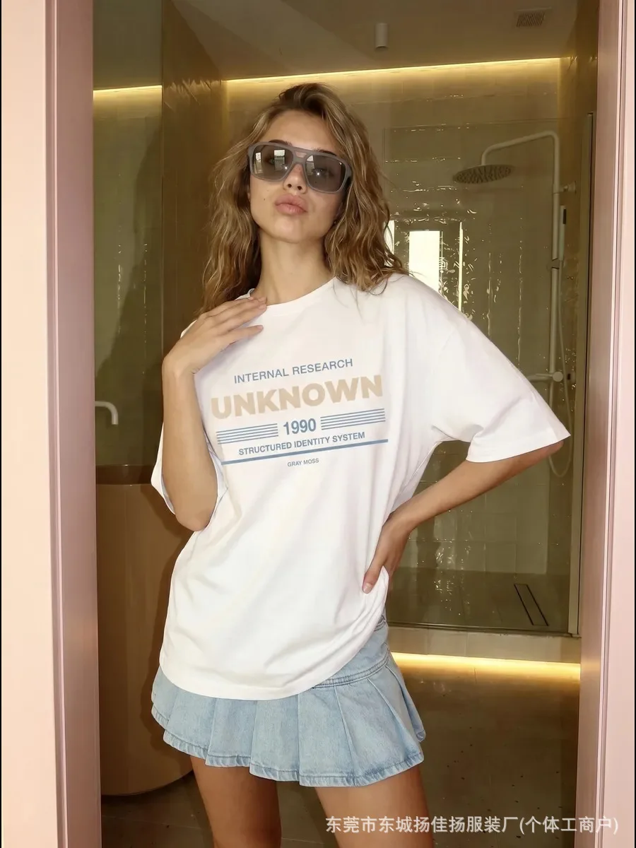 Aesthetic Chic Soft Cotton T-Shirt Vintage 1990 Unknown Internal Research Multi Tone Letter Striped Graphic Retro Minimal Loose