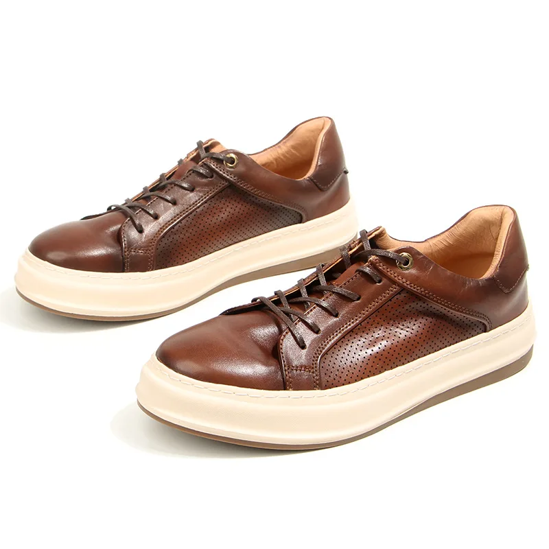 CLAIAMI Washed Horse Leather Men Sneakers Trendy Lace-up Rubber Luxury Men Shoes Casual Leather Shoes for Men Zapatos De Hombre image 3