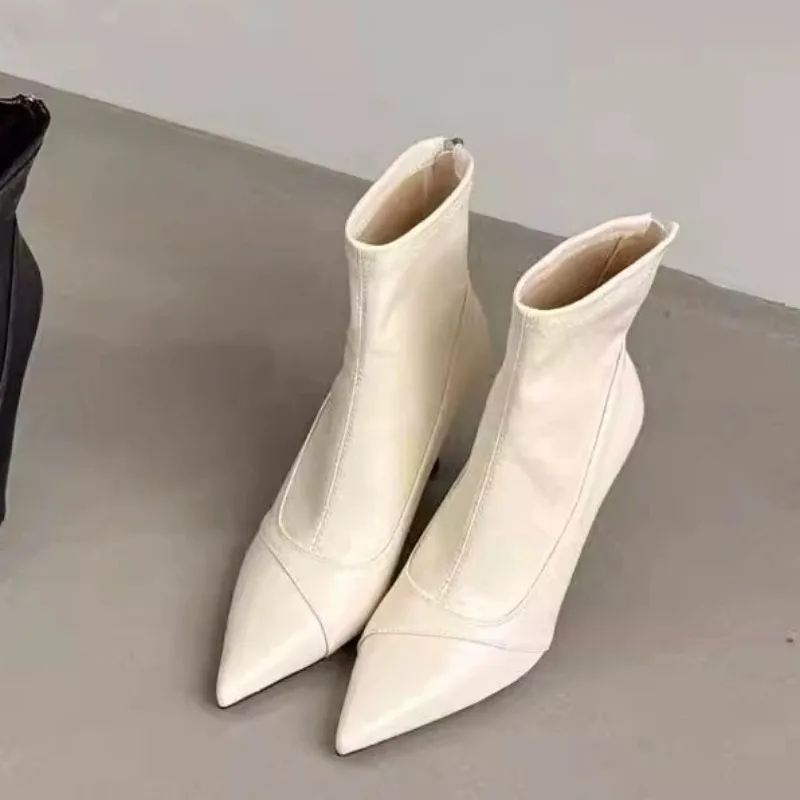 أحذية للنساء عالية الكعب أحذية جلدية قصيرة جديدة الإناث وأشار كعب رقيقة أحذية السيدات حذاء من الجلد بوتاس دي موهير 2026 #2