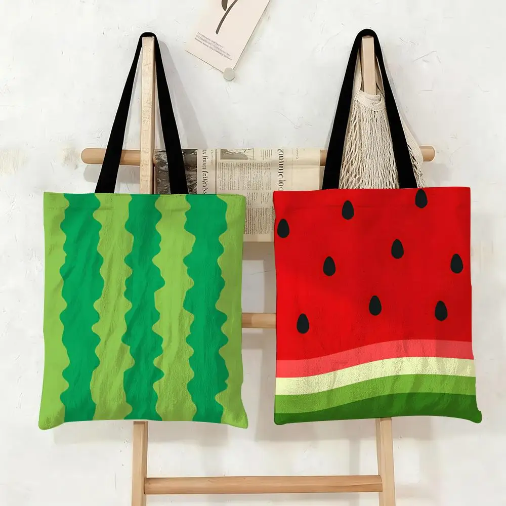 

Watermelon Texture Storage Bags Canvas Tote Bag Large Capacity Double-Sided Print Reusable Shopping Bag Shoulder Bag
