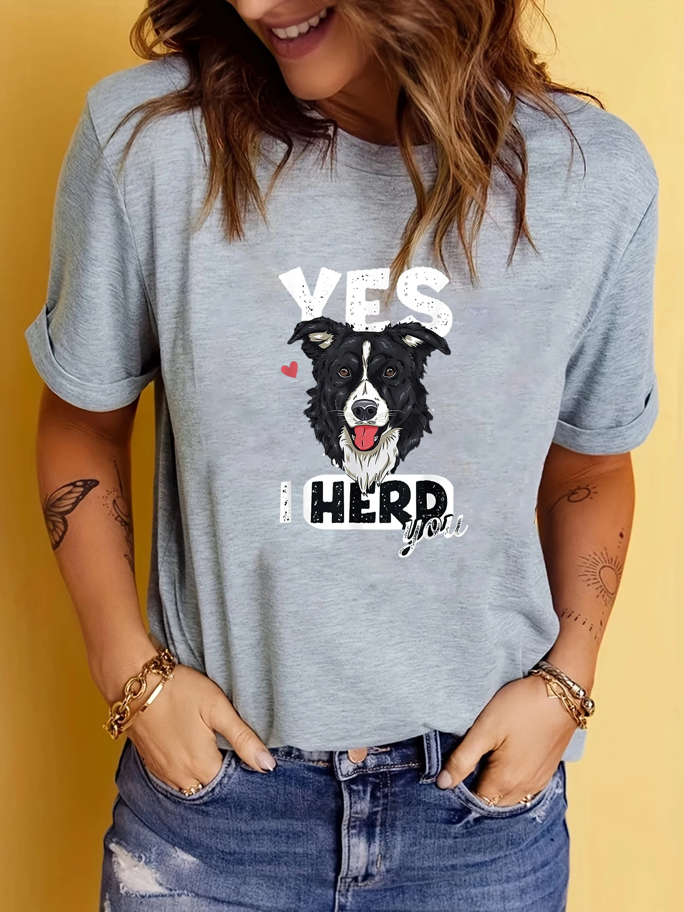 I Herd You Border Collie Dog Print T-Shirt Fashion women\'s Team Short-Sleeved Round Neck TShirt Tops Oversized Tee