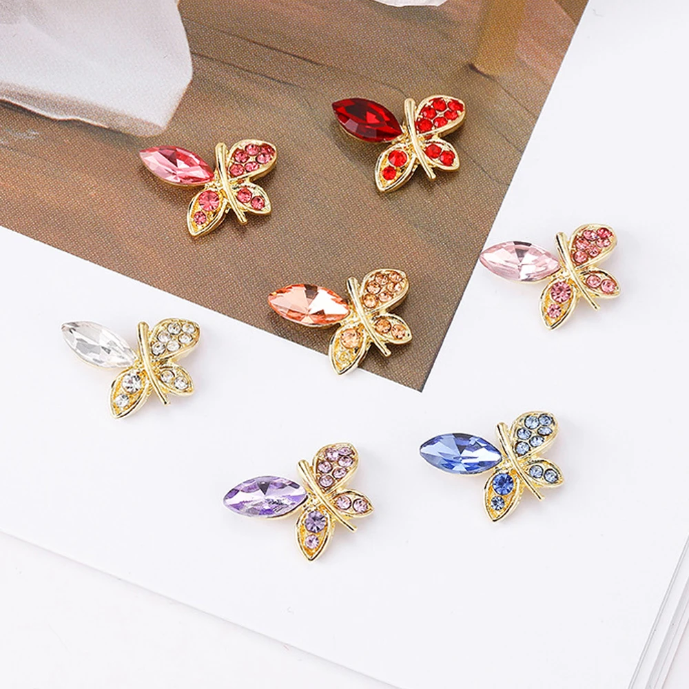 10Pcs Gem Alloy Butterfly Nail Art Charm 3D Luxury Diamond Crystal Shiny Butterfly Nail Ornament DIY Exquisite Nail Accessories