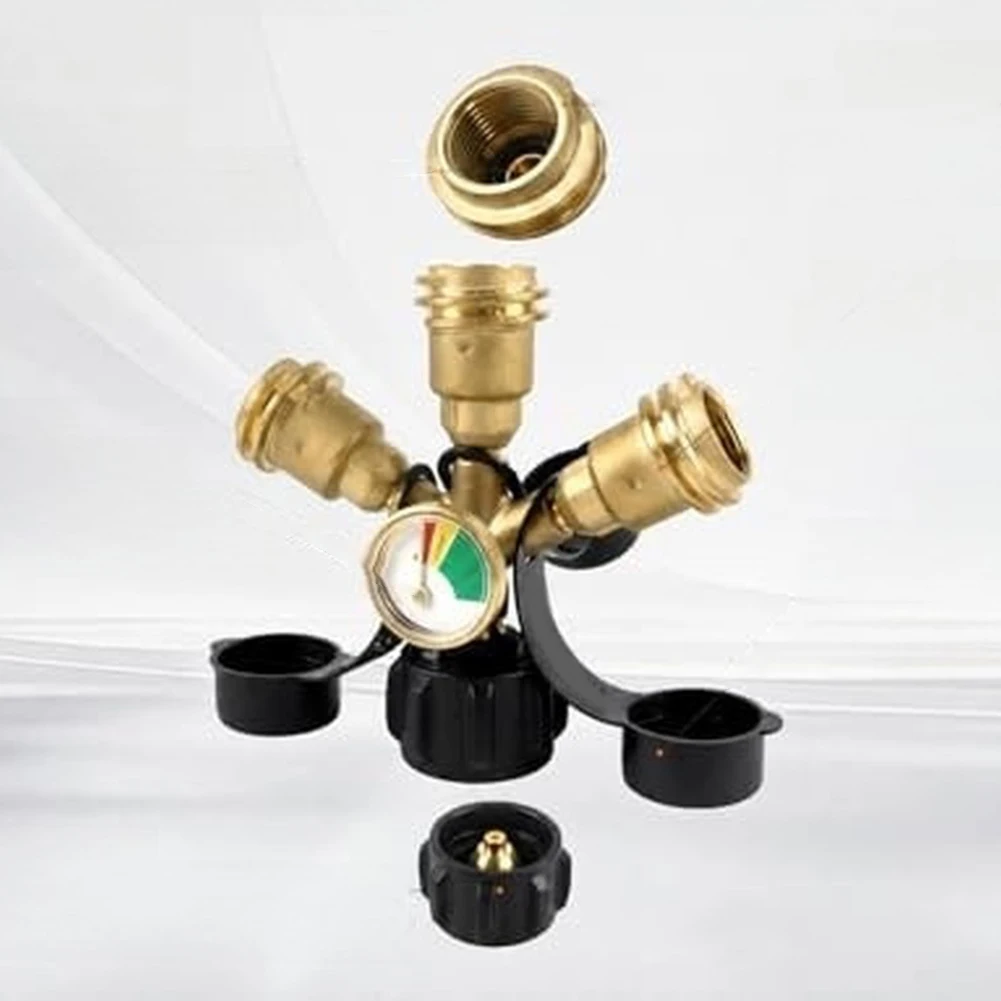 3 Outlet Propane Splitter with Real Time Pressure Monitoring Gauge and Automatic Seal Valves for RV For BBQ Outdoor Setup