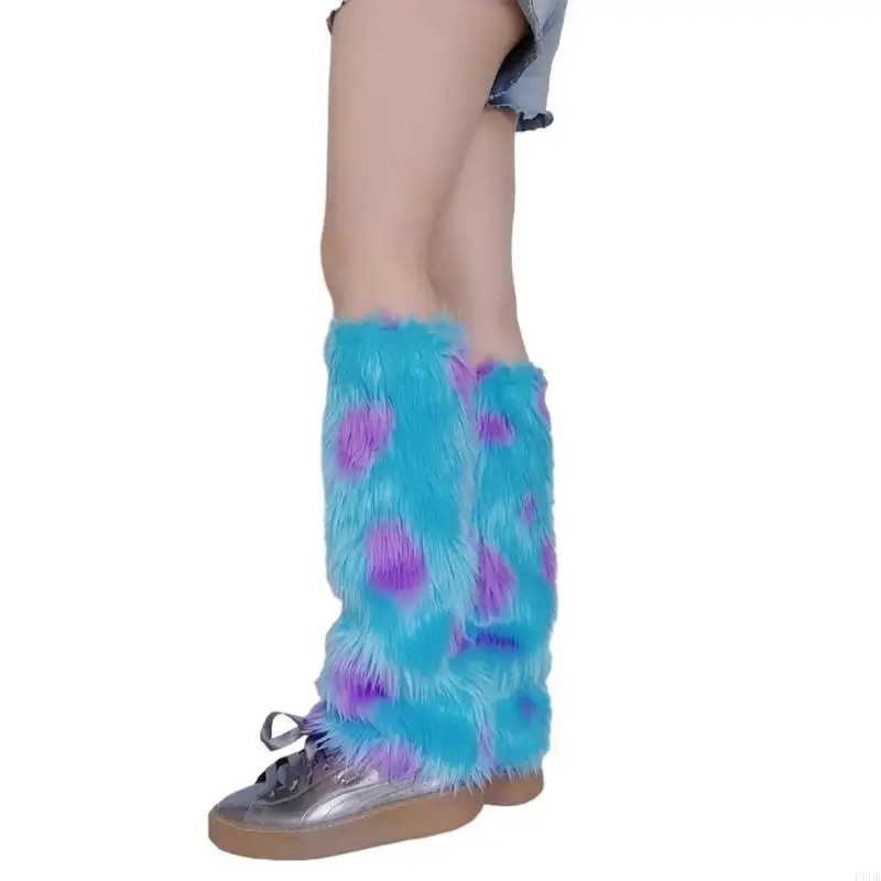 P8DB mujeres espesan cubierta difusa bota azul Púrpura Monsters cosplay Calentadores piernas calcetines