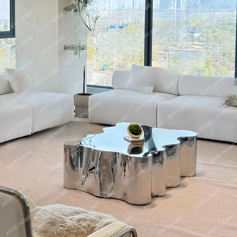 

minimalist stainless steel mirror coffee table silver creative special-shaped tea table hotel senior sense irregular
