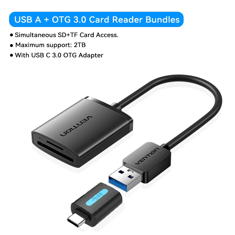 Vention USB 3.0 kaartlezer OTG Type C naar SD TF geheugenkaart adapter 2TB max voor laptop pc MacBook telefoon USB 3.0 SD kaartlezer