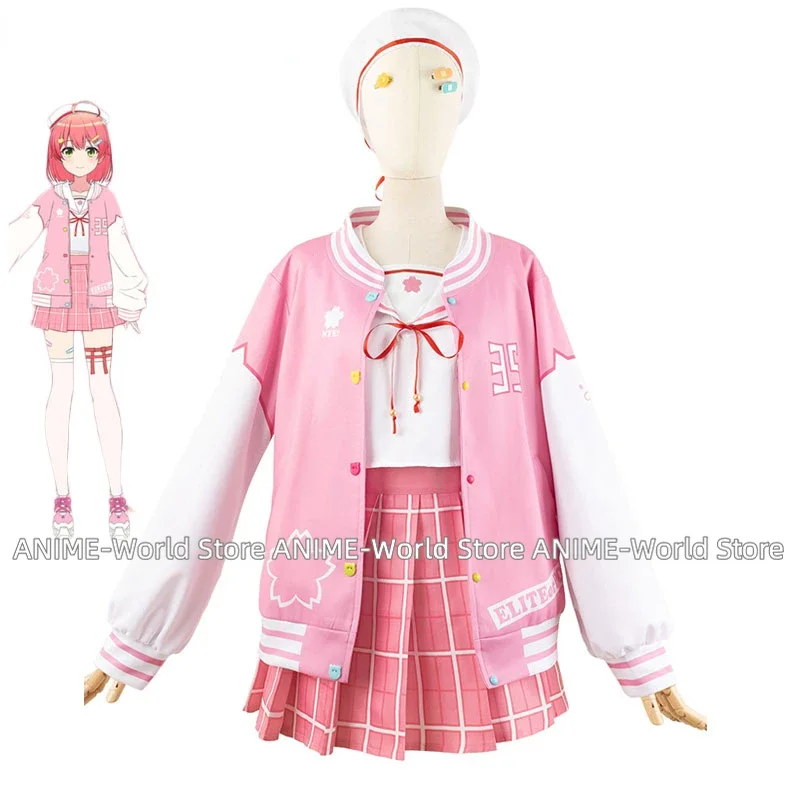 Sakura Miko Cosplay Costume Vtuber Cosplay Suit Loose Coat Top Skirts Full Set Halloween Outfits Anime Clothing Custom Made