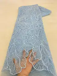 Céu Azul Africano Renda Tecidos, Bordados Nigerianos, Tule Francês, Lantejoulas Renda Tecido para Casamento, Alta Qualidade, Mais Recente, 2024