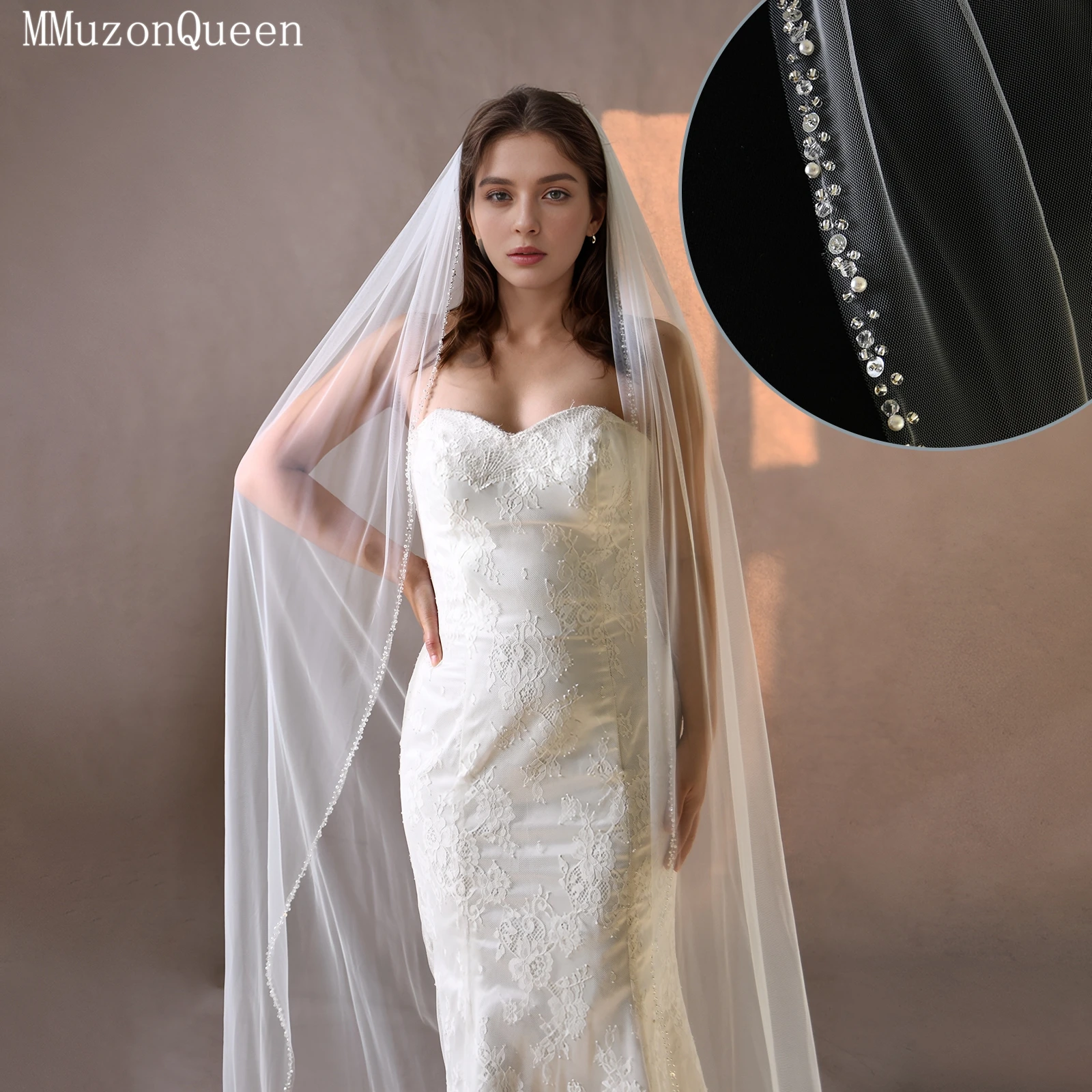 

Элегантная свадебная фата TOPQUEEN с кристаллами и бисером, кремово-белая, с расческой, свадебные аксессуары, на заказ, V128