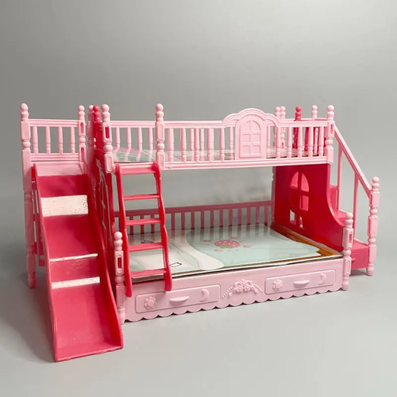 1/12 Doll House Miniature Simulation European Princess Double Bed For Doll Furniture Toy Princess Double Staircase Toy