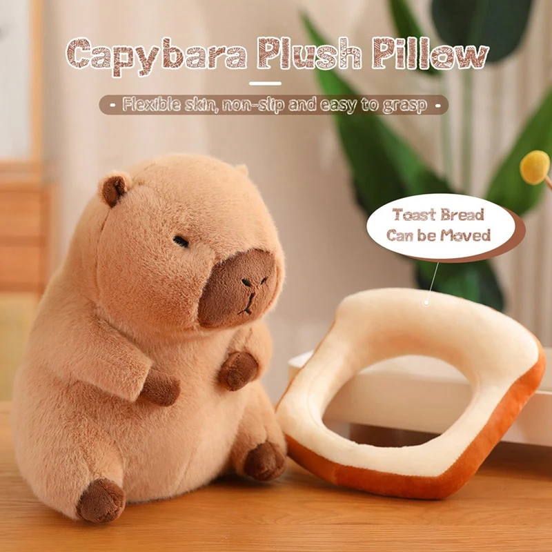 Almofada de pelúcia capivara fofa com pão, boneca macia kawaii, brinquedos bichos de pelúcia