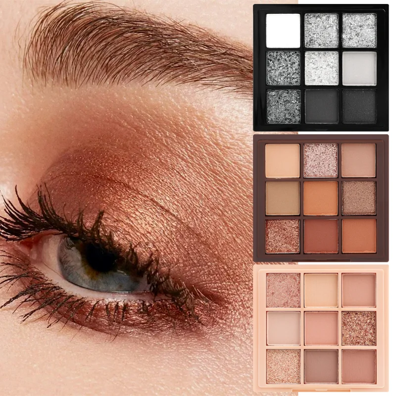 9 Farben Pailletten Glitter Lidschatten Palette Perl glanz cool getönten schwarzen Punk Smokey Eye Pigment dauerhafte matte Augen Make-up Kosmetik