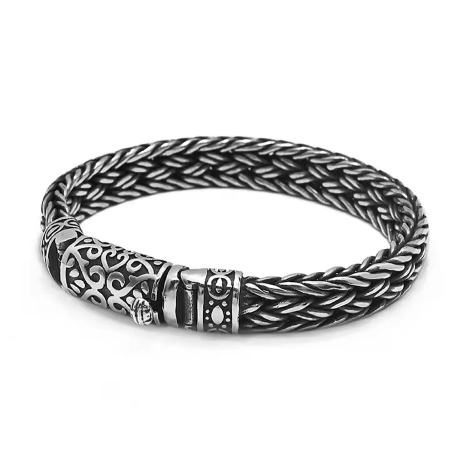 s925 Silver Color Seiko Men's for Bracelet Creative Pure Woven Retro Trend Personality Thick Domineering Curved Buckle Jewelry