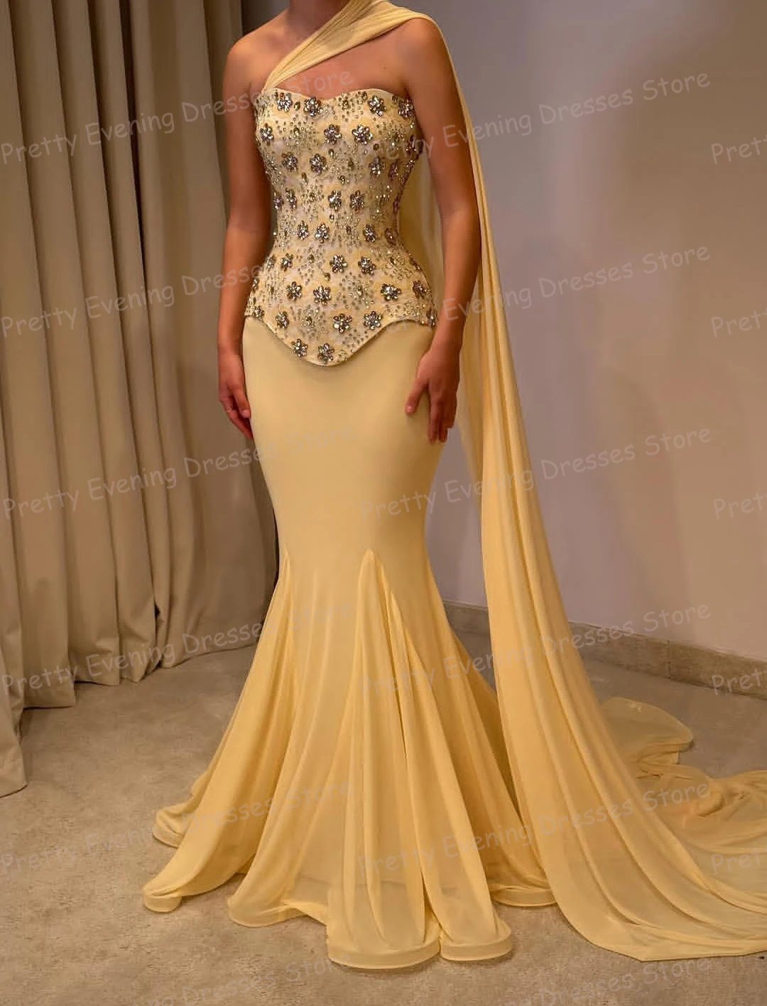 Charming Shiny Evening Dresses Mermaid Women's Strapless Prom Gowns Customized Sexy Sequin Sleeveless Beach Party Vestidos Novia