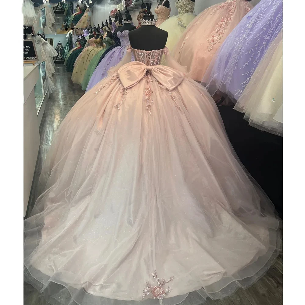 Mecian-Vestidos De quinceañera para niñas, vestido De baile con apliques De encaje, hombros descubiertos, corsé, dulce, 16, 17, cumpleaños, 15 años