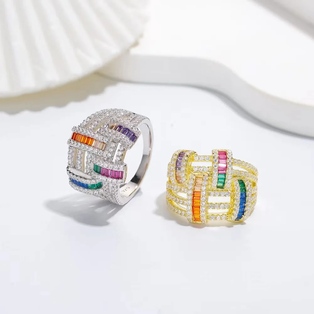 s925 sterling silver 18k golden multi-color rings women fashion personality bohemian style jewelry female Rings Wedding Engageme