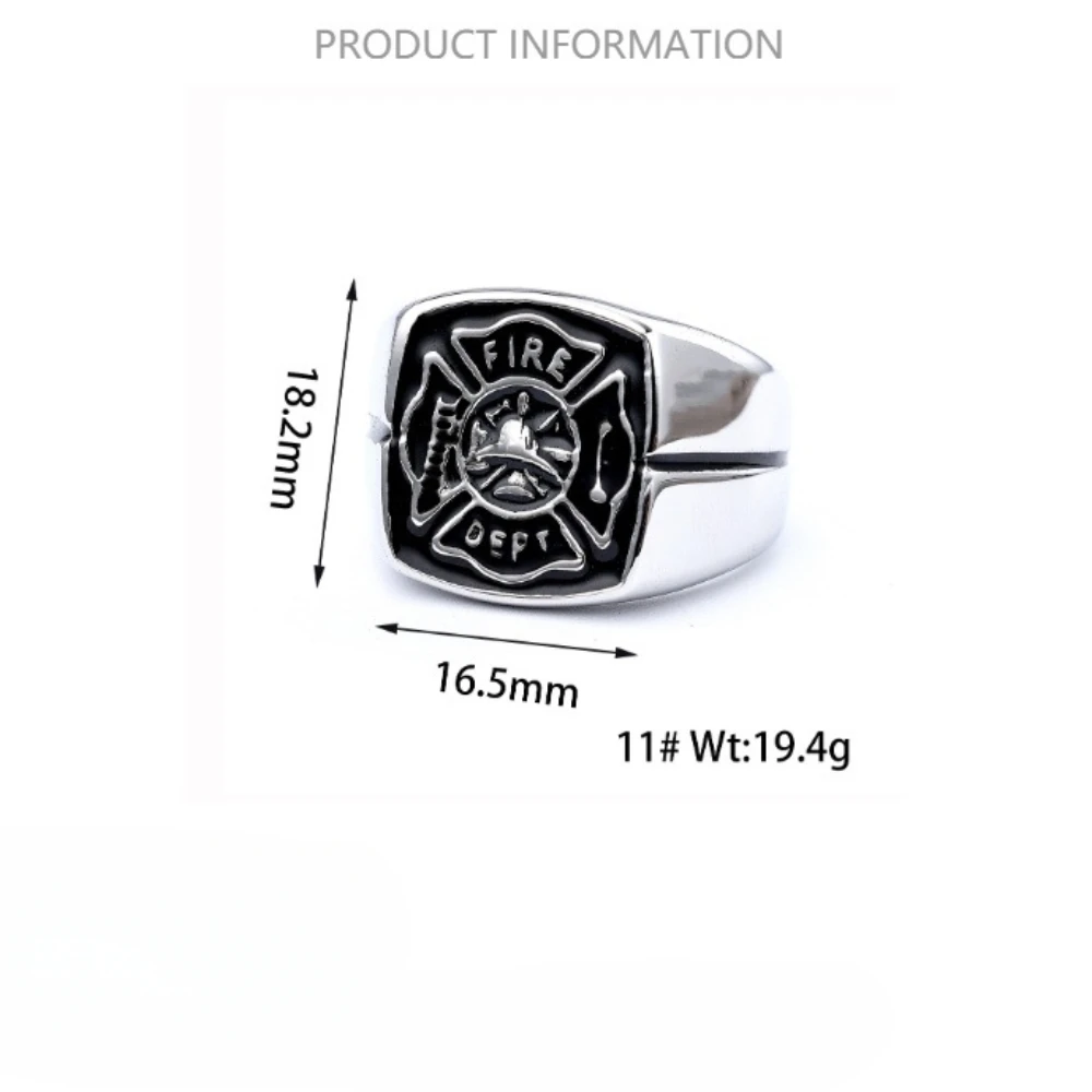 European and American Fashion Personality Fire Police Firelighter Trend Men's Stainless Steel Rings Size 8-14