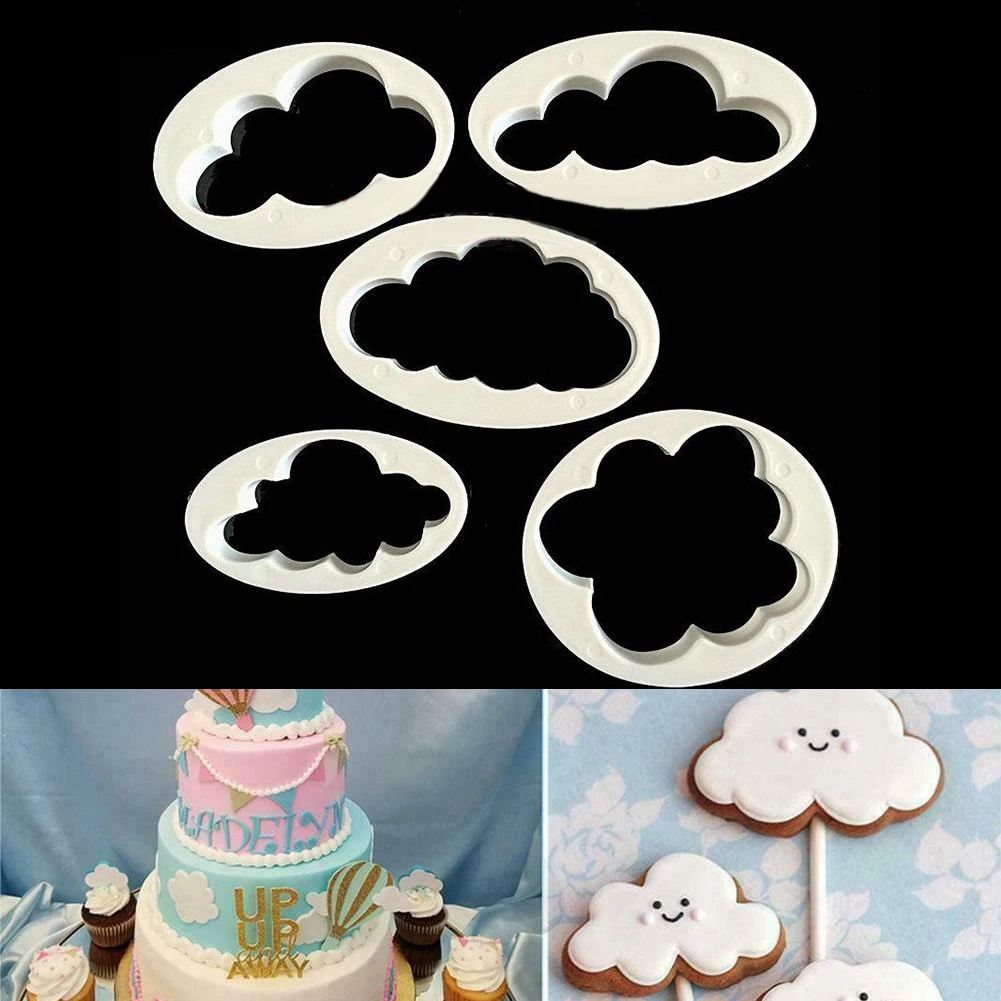 5PCS Cloud Shape Cookie Cutter Made 3D Printed Fondant For Cake Decorating Tools Bakeware Tools For Kitchen Dining