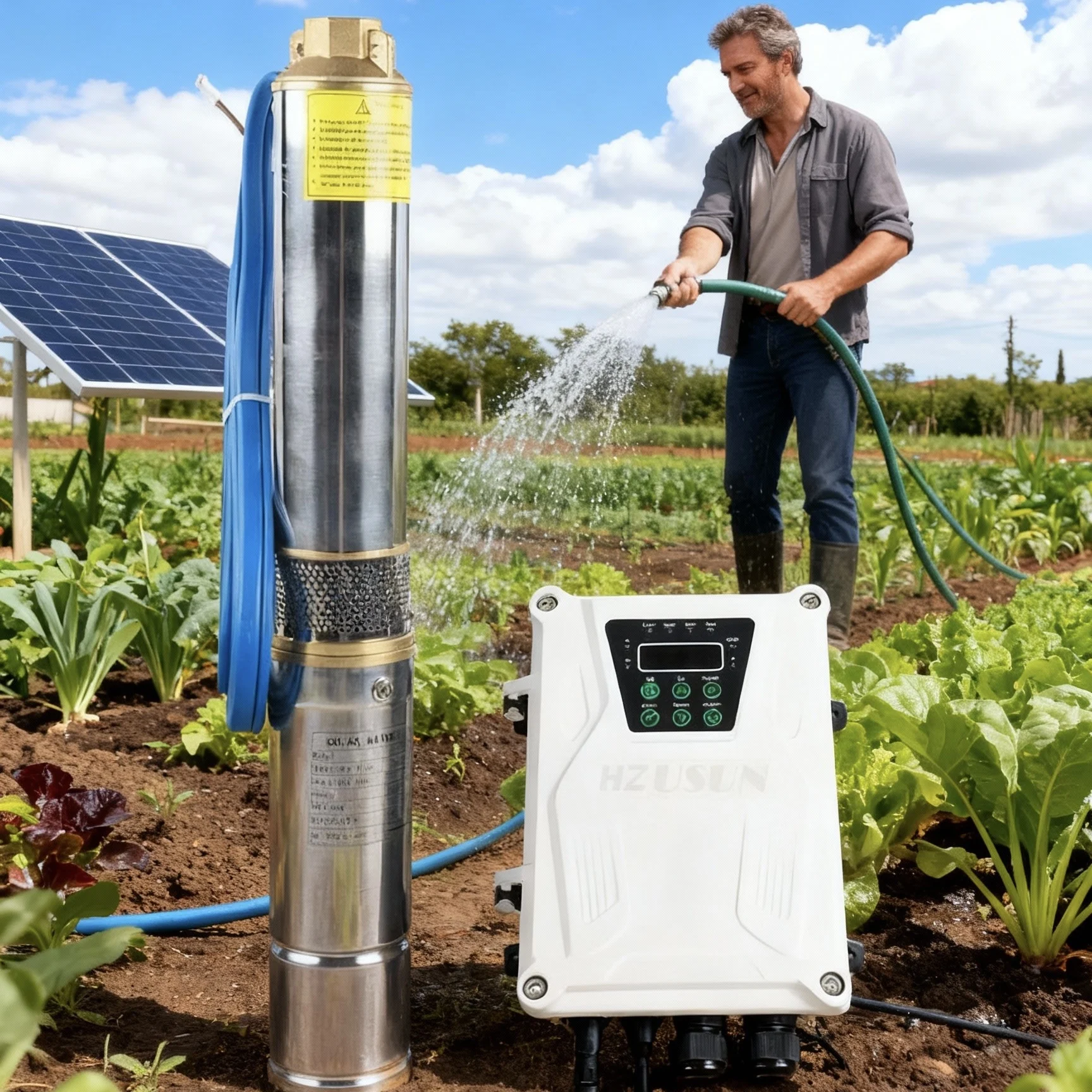 

Погружной солнечный насос 1.5 л.с., 72В постоянного тока, макс. расход 6 м³/ч, для глубоких скважин | Комплект автономной системы для ирригации и подачи воды из скважин