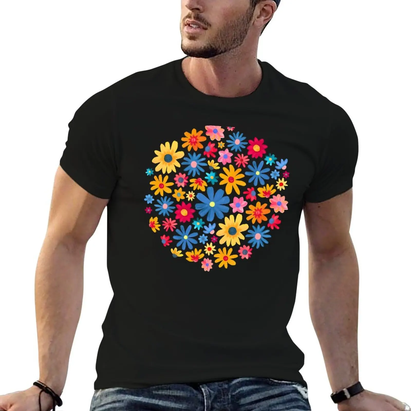 Dazzling Daisy Moody Meadow T-Shirt Basic Crew Neck Short Sleeve Top