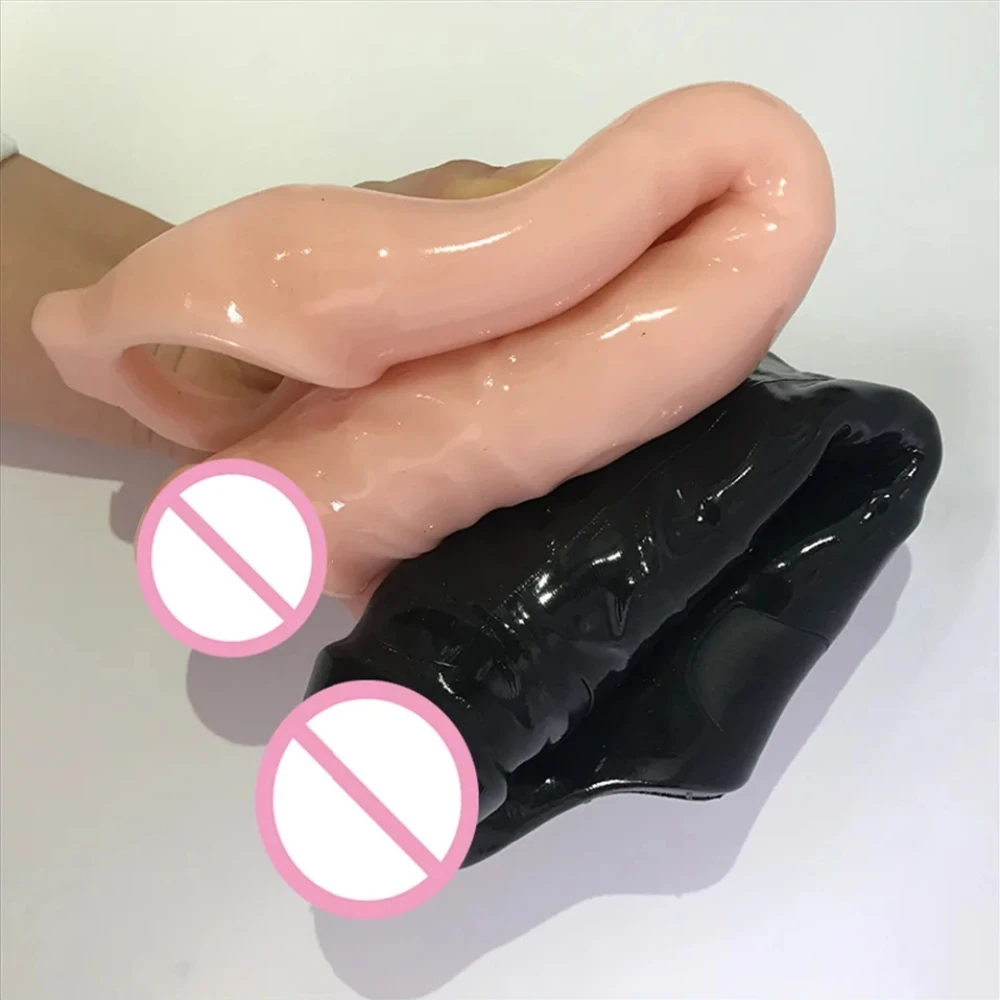 كبير طويل القضيب موسع كم مرونة القضيب تمديد قابلة لإعادة الاستخدام تمديد الواقي الذكري الديك المكبر الرجال دسار توسيع قاسية ديك #5