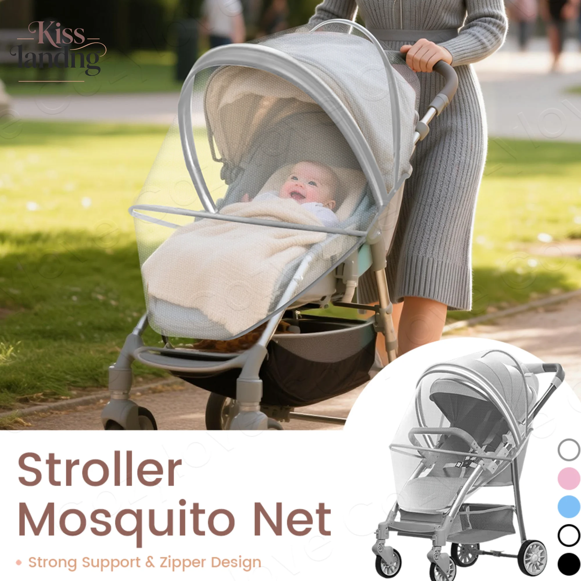 

Москитная сетка для коляски с прочной опорной рамой | Дизайн с застежкой-молнией, дышащая мелкая сетка для защиты малыша