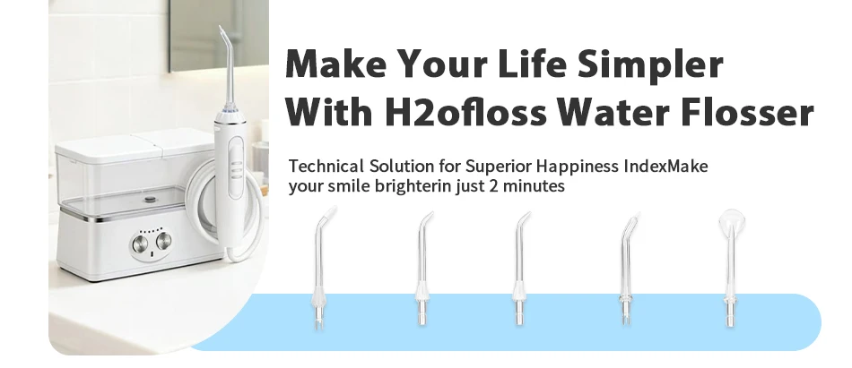 H2ofloss Wasserflosser 570ml Tragbarer Mundduscher 140PSI 6 Modi 5 Aufsätze mit Reisetasche USB-Aufladbar zur Zahnreinigung – Detail 1