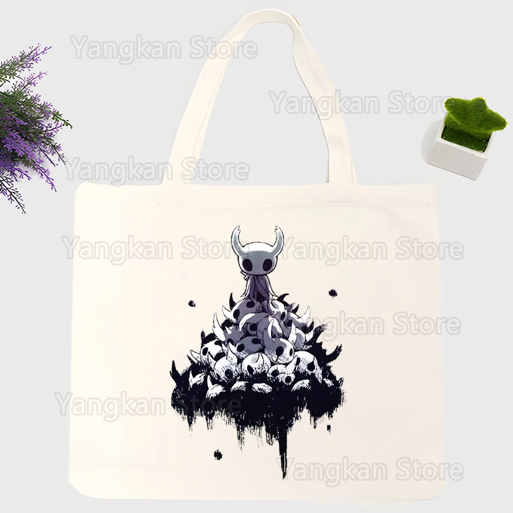 

Hollow Knight Ghost Knight Game Skull Men Handbags Canvas Tote bags Reusable Cotton High capacity Shopping Bag