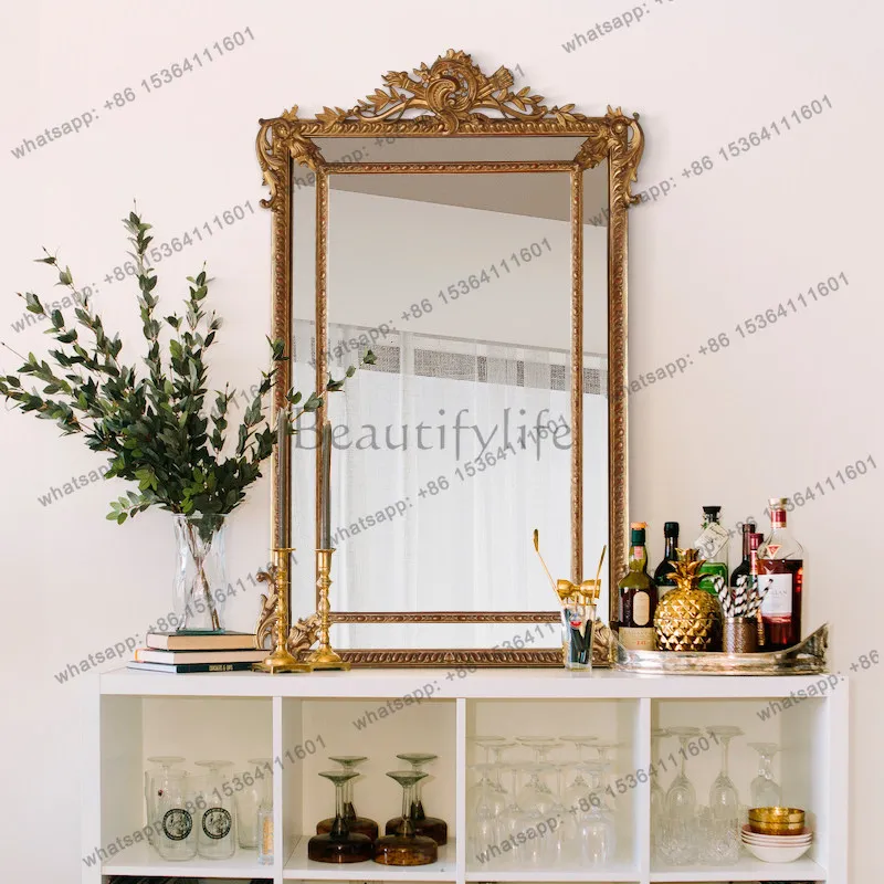 

Vintage carved dresser makeup mirror French bedroom living room wall hanging decorative mirror