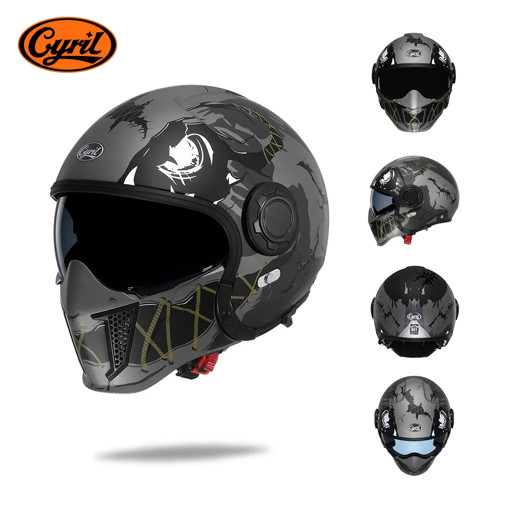 CYRIL Motorhelm Volledige Gezicht Open Helmen 3/4 Mannen Vrouwen Modulaire Dual Vizier Helm Voor Motorfiets ECE DOT Goedgekeurd