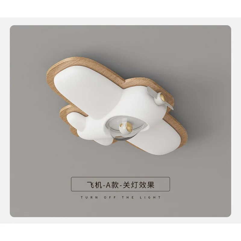 Creative Cartoon Airplane Cream Wood Full Spectrum Eye Care LED Ceiling Light Kids Bedroom Decor Novelty New Energy Saving