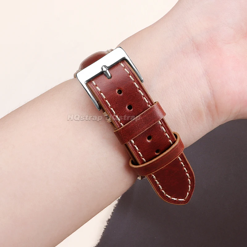 20mm 22mm 24mm Cowhide Leather Band for Seiko Quick Release Straps Retro Calfskin Wristband Soft Bracelet Universal Watchbands