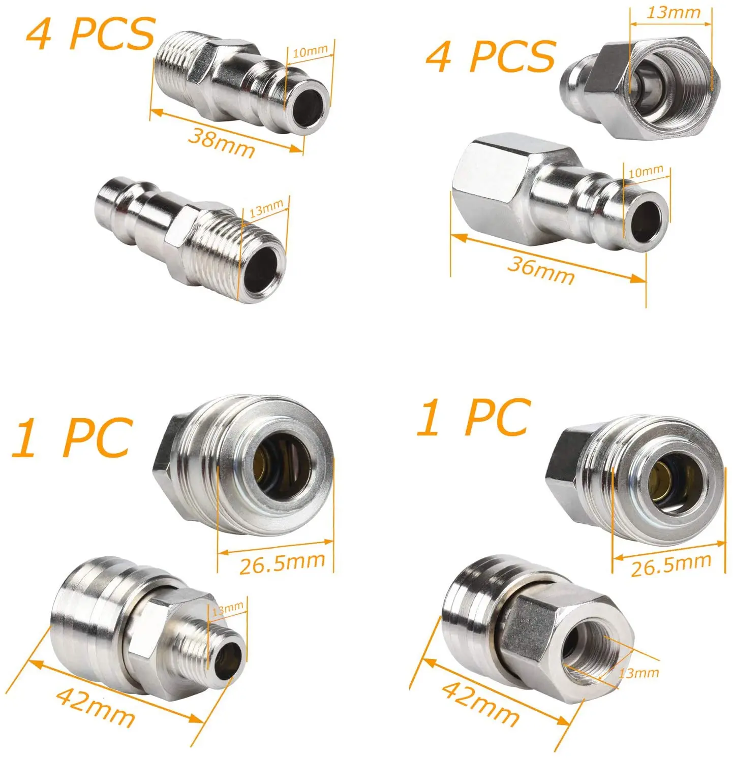 10pcs Pneumatic Fitting Air Line Quick Coupling Coupler Adapter Euro Airline Hose Compressor 1/4