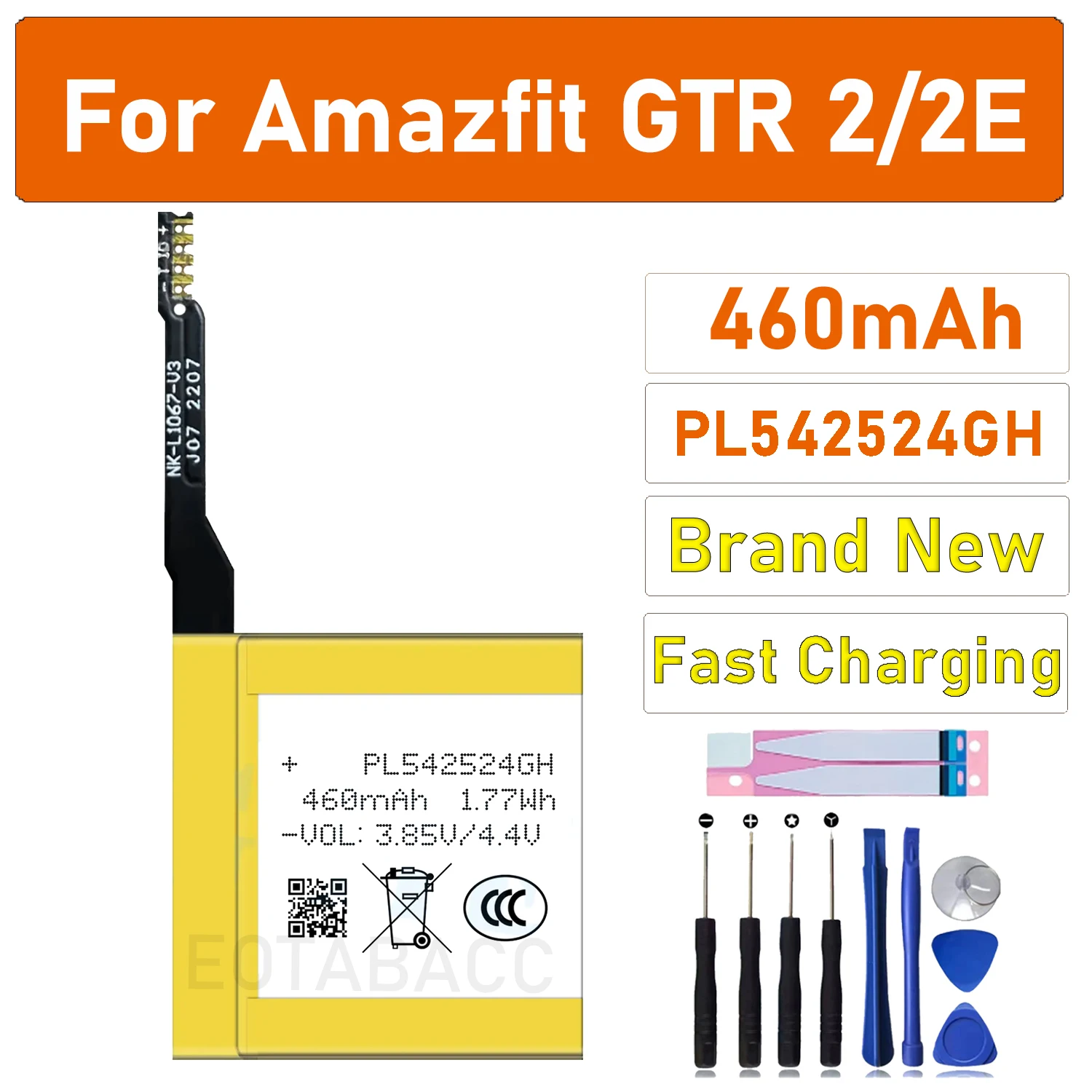 2026 Years EOTABACC Original Battery PL542524GH For Amazfit GTR 2 /2E Smart Watch Battery PL542524 542524 Battery + Free Tool